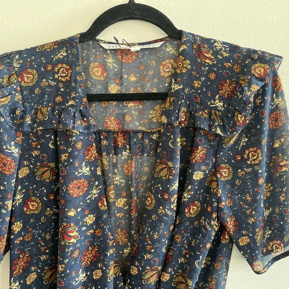 NEW Veronica Beard Dakota Floral Mini Dress Size 4 Ink Blue Chiffon Wrap… - Picture 6 of 10